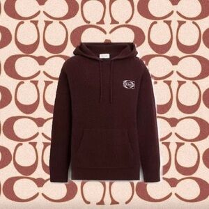 COACH Knit Hoodie Mens Size XL (Waffle Knit) in Oxblood